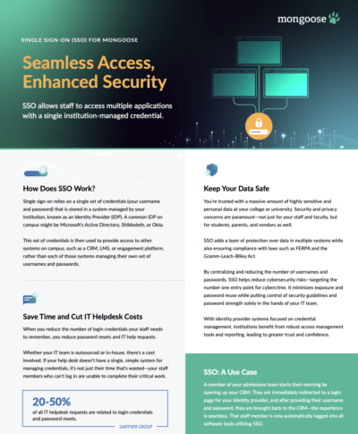 Mongoose’s Single Sign-On (SSO) one-pager for higher education IT teams.