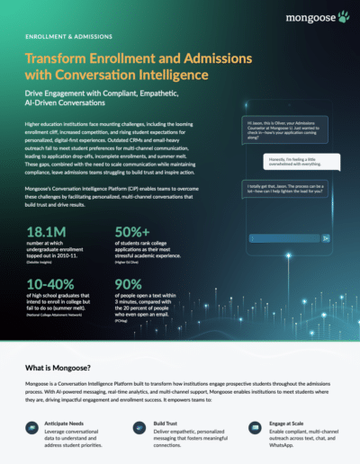 Mongoose Enrollment & Admissions solution brief detailing engagement strategies.