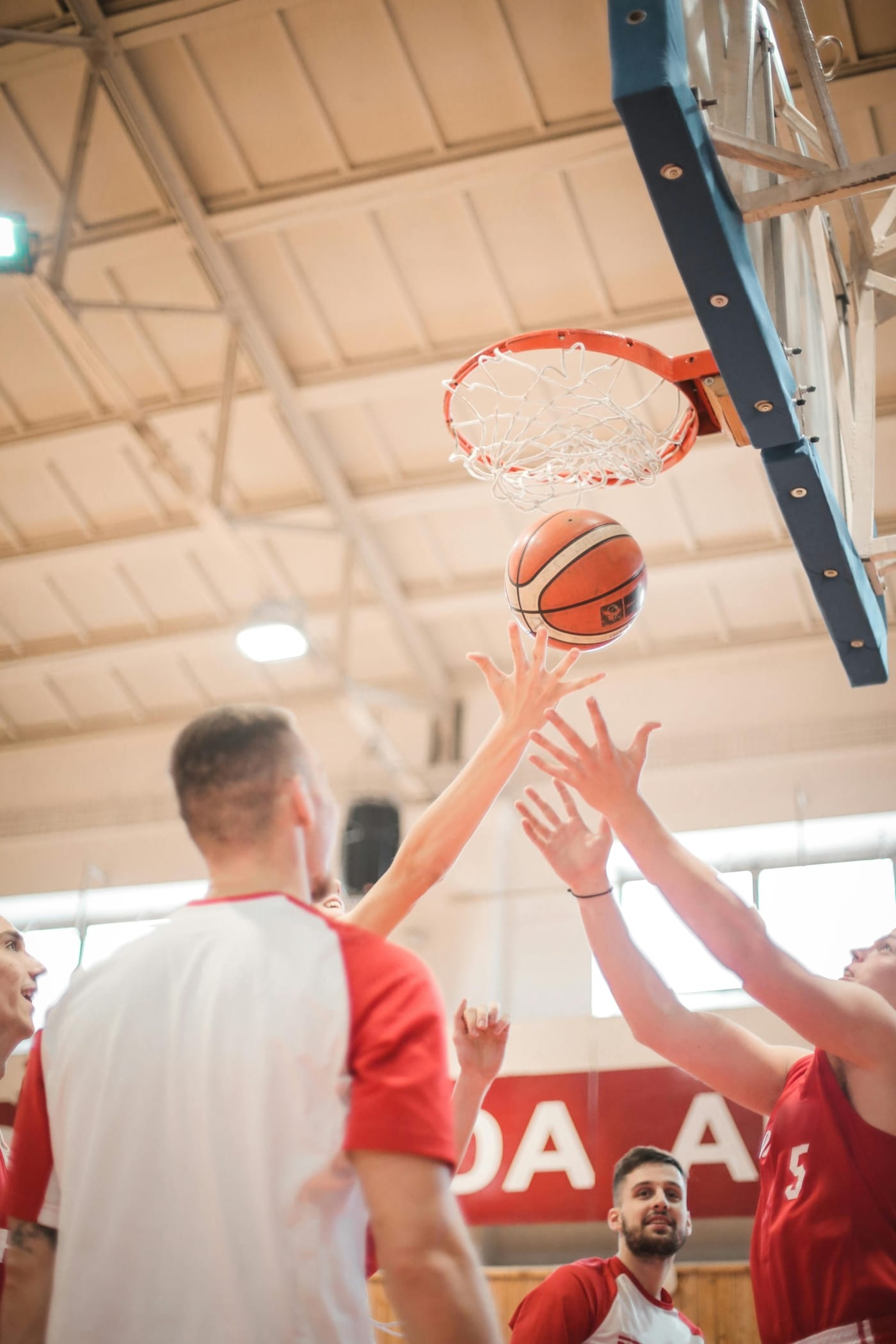 Students play basketball